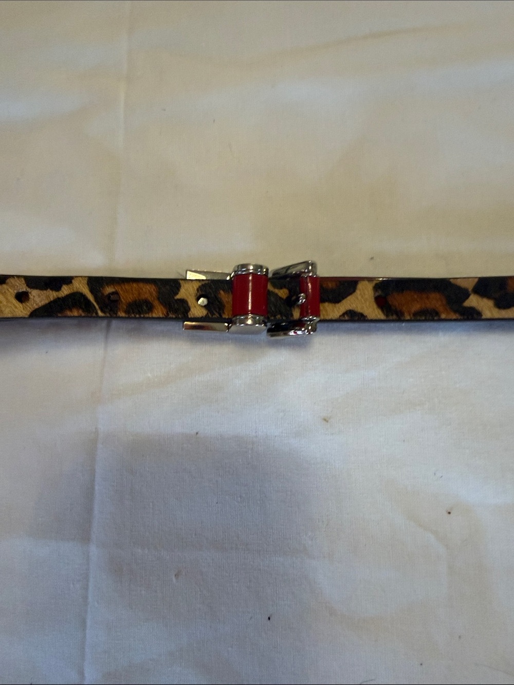 Leopard Print Thin Belt with Red Trim size M